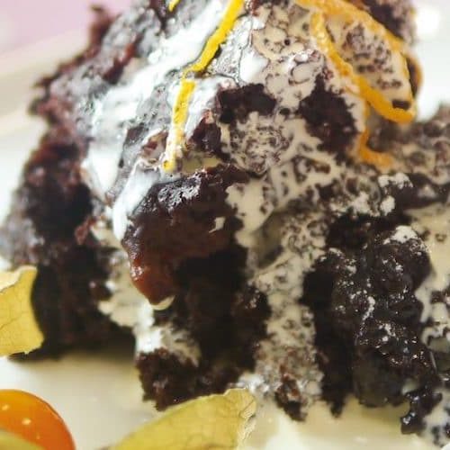 Pudin Volcán de Chocolate y Naranja en olla lenta